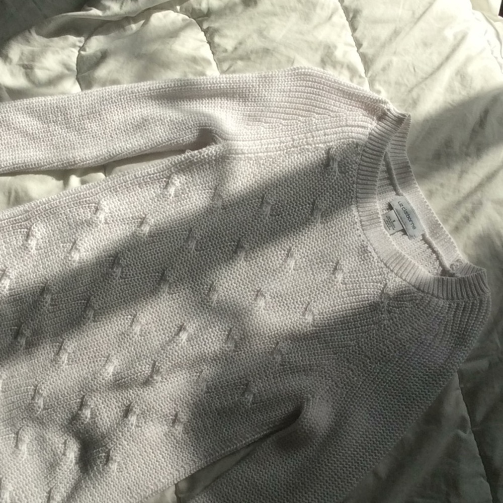 white knit sweater